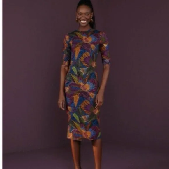 Farm Rio Dotted Macaws midi jersey dress size large floral bohemian sheath - Picture 11 of 11